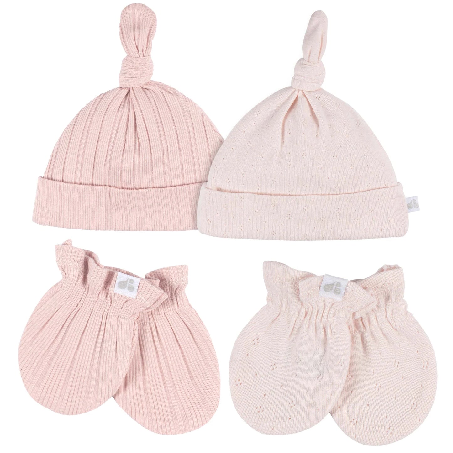 4 Piece Hat and Mittens- Pink (0-6 Months)