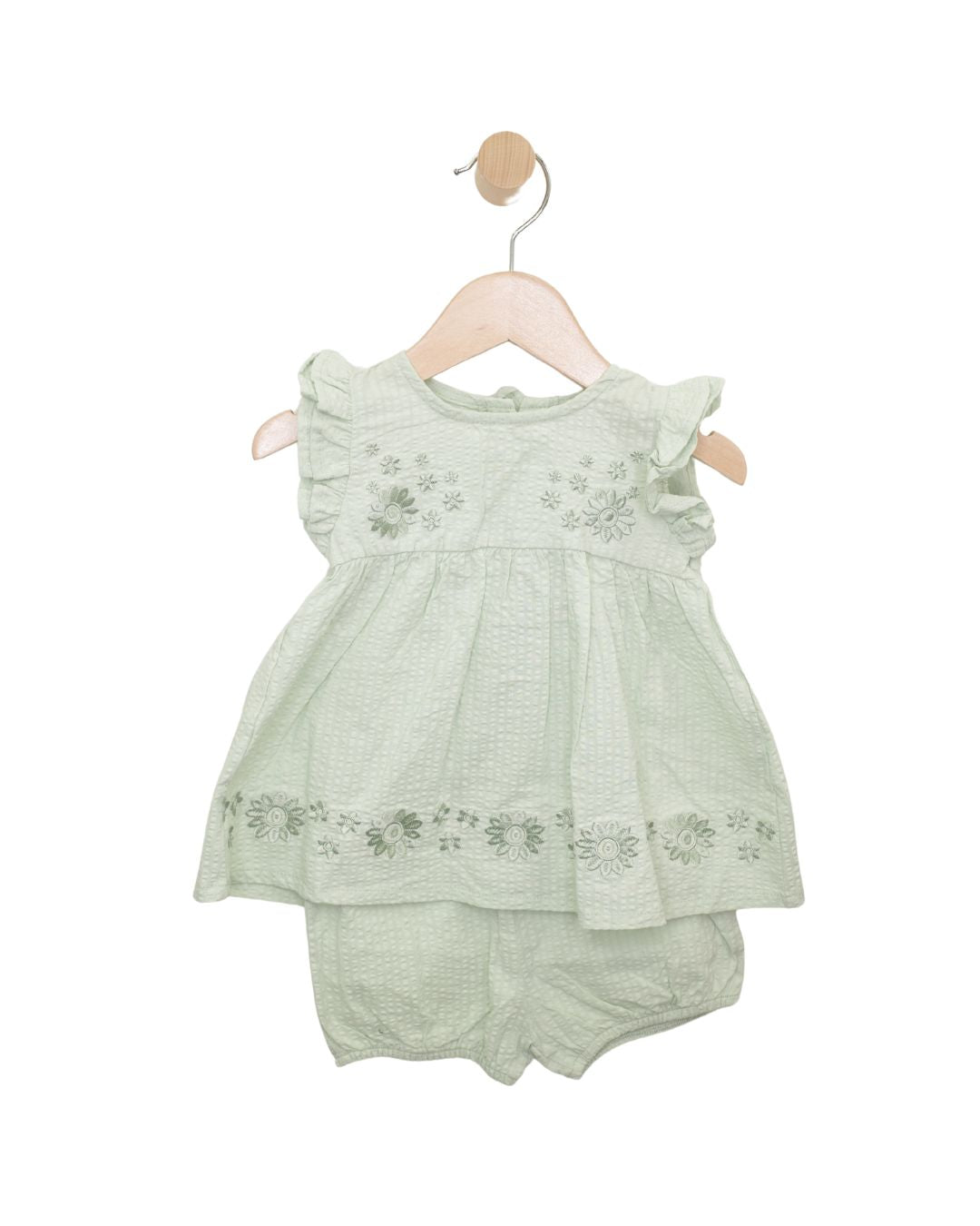 Baby Green Embroidered Flower Set