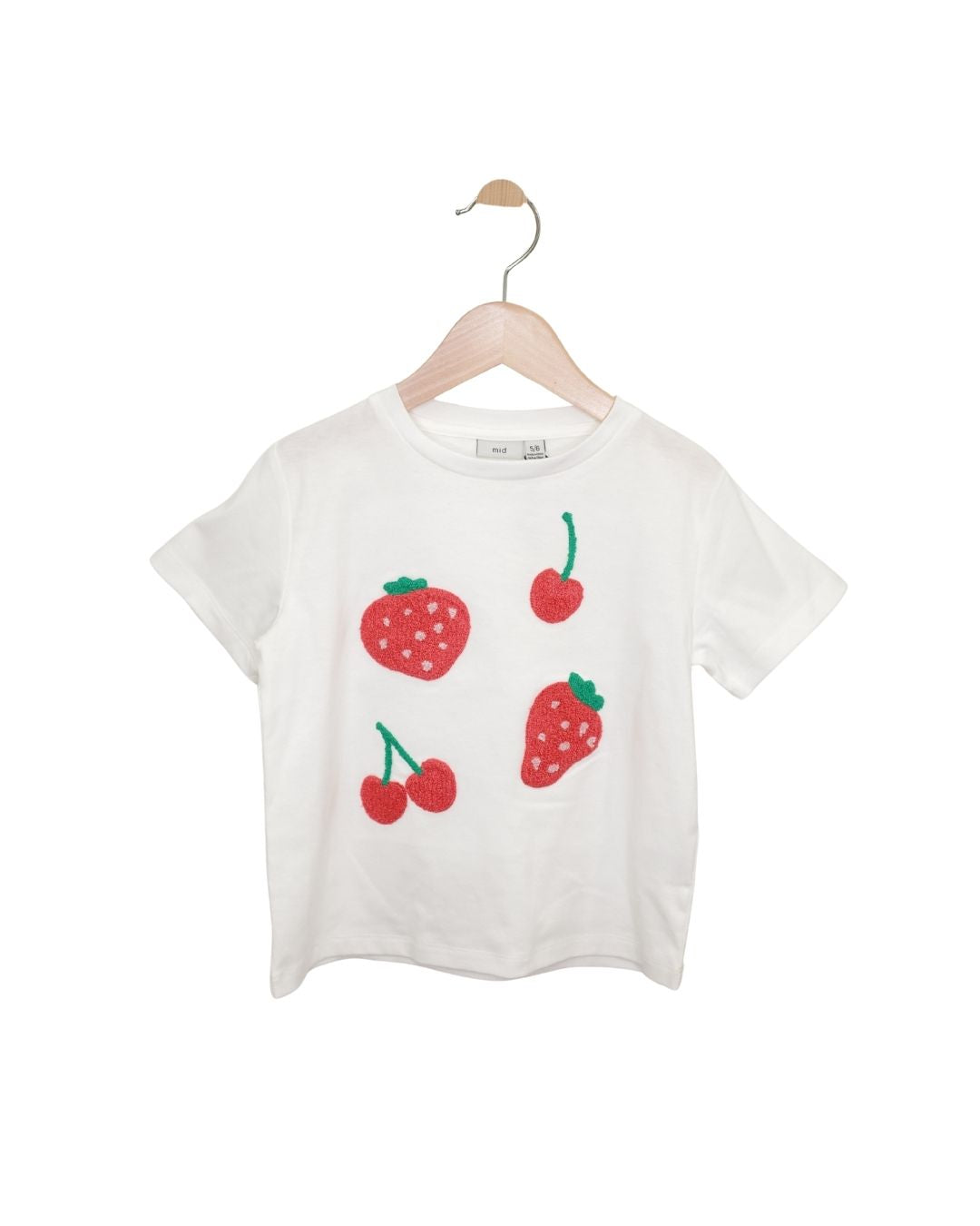 Kids White Strawberry & Cherry Embroidered Tee
