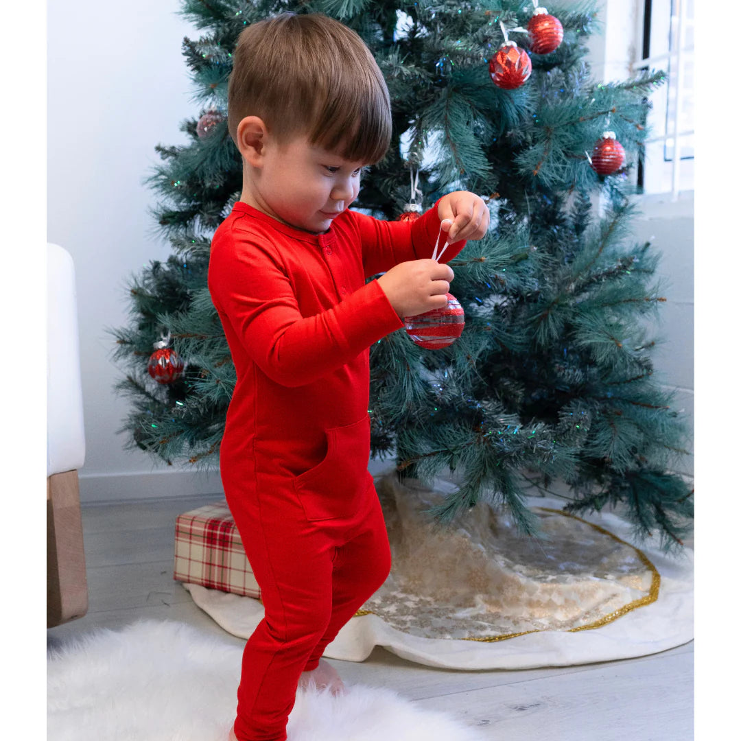 Red Santa Long Sleeves Pocket Romper
