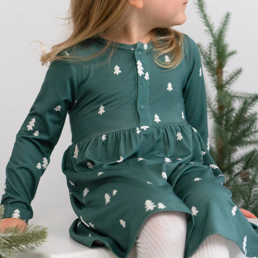 Tiny Trees Long Sleeves Peplum Dress