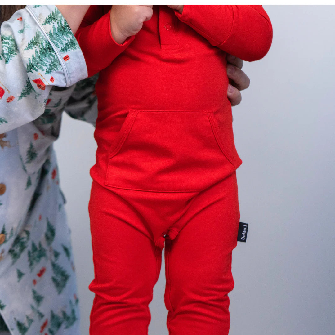 Red Santa Long Sleeves Pocket Romper