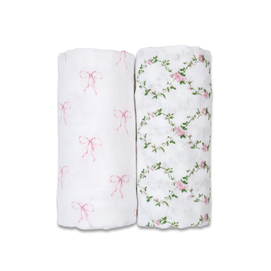 2 Pack Swaddles - Bows + Rose Trellis