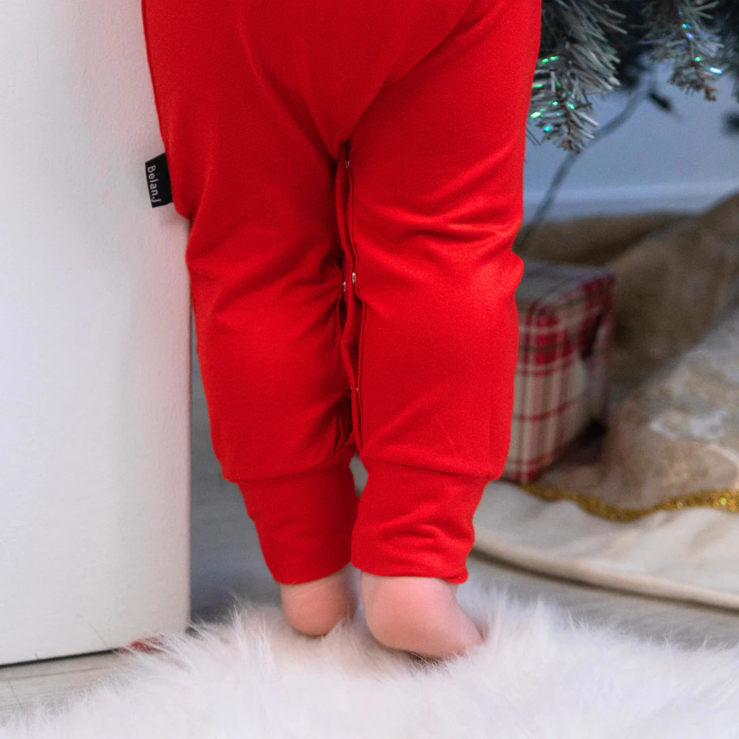 Red Santa Long Sleeves Pocket Romper