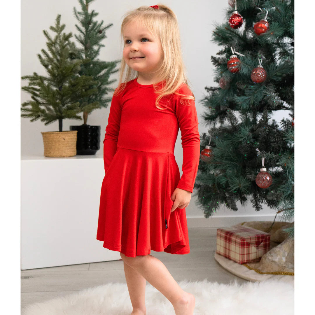Santa Red Long Sleeves Twirl Dress