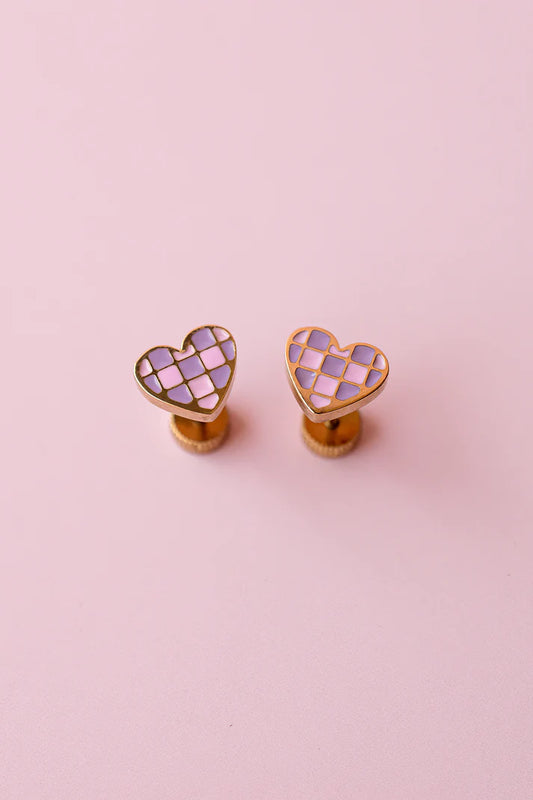 Checkered Purple Heart Studs