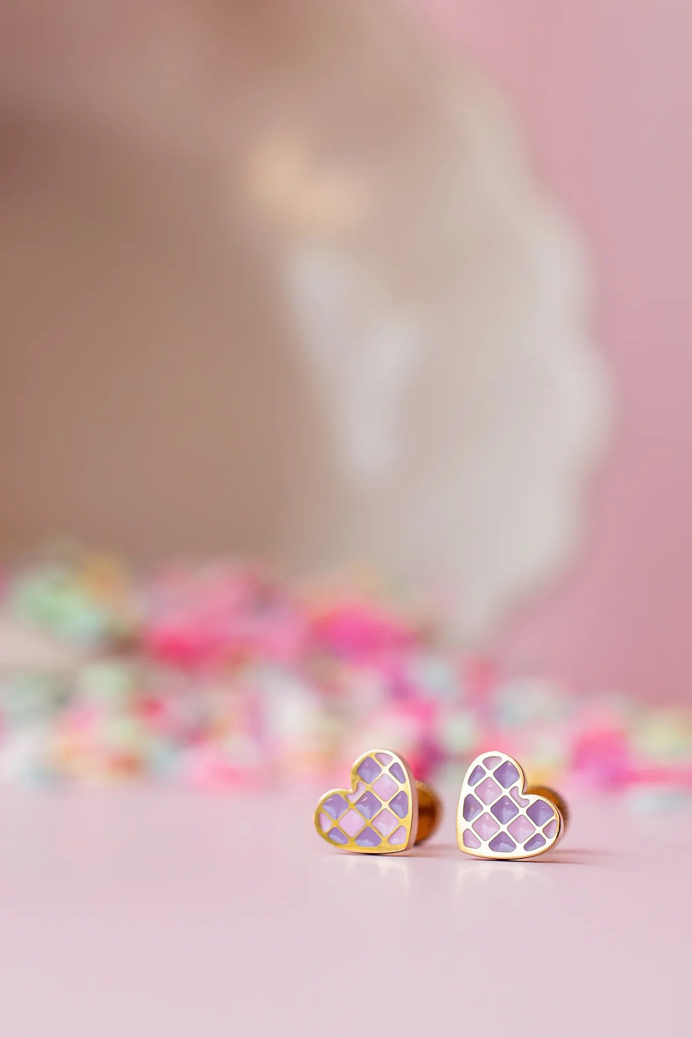 Checkered Purple Heart Studs