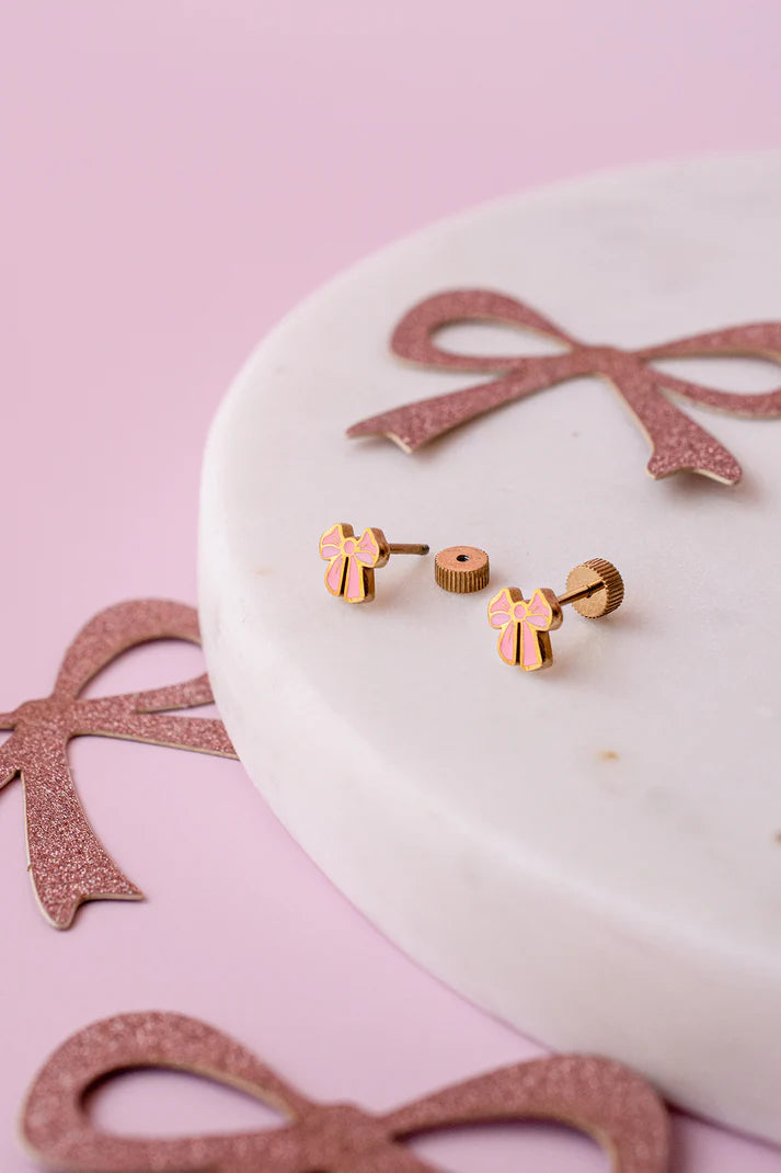 Pink Bow Studs