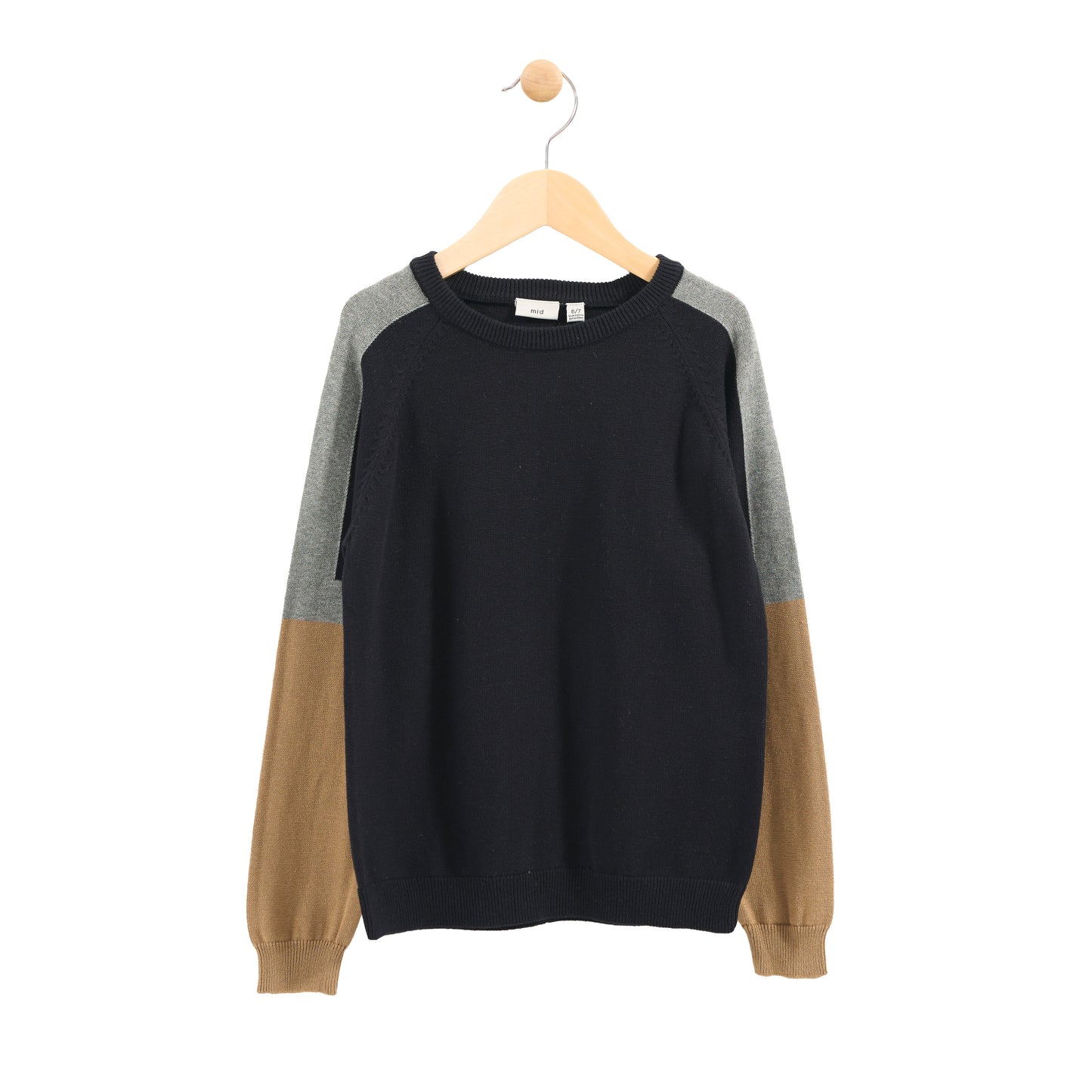 Navy/Grey/Caramel Sweater Top