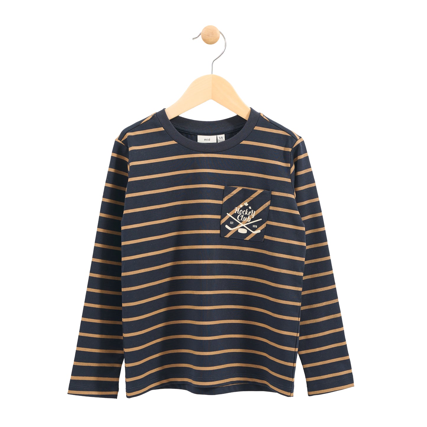 Navy/Caramel Hockey Stripe Long Sleeve Top