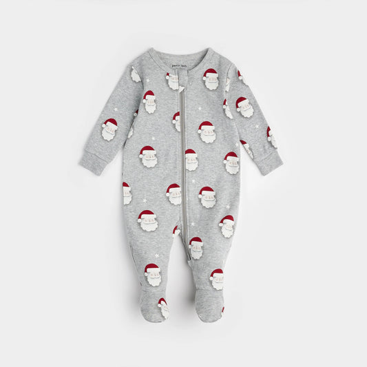 Santa Print on Heather Grey Sleeper