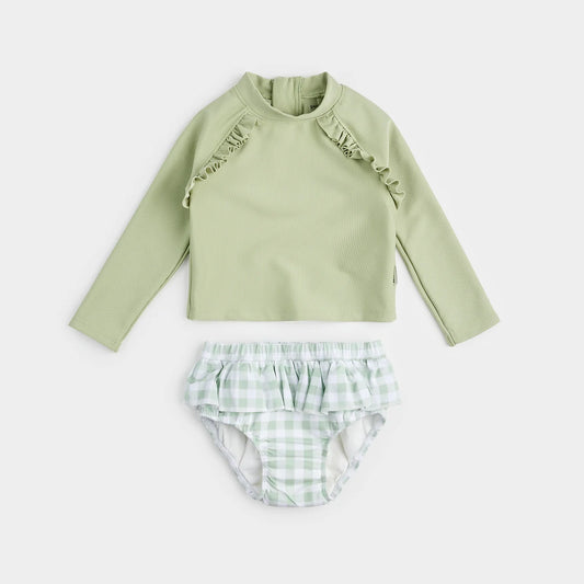 Green & Check Blue Rashguarg and Swim Diaper Set