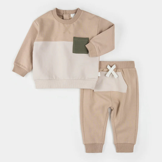 Light Taupe Color Block Outfit Set