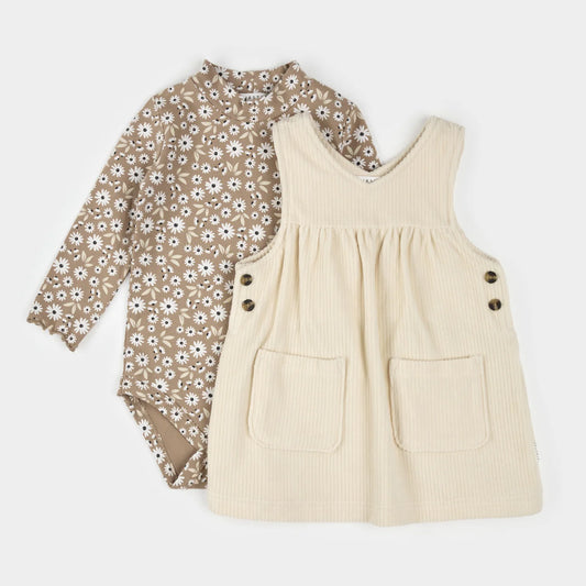 Daisy Print Overall Corduroy Dress Set