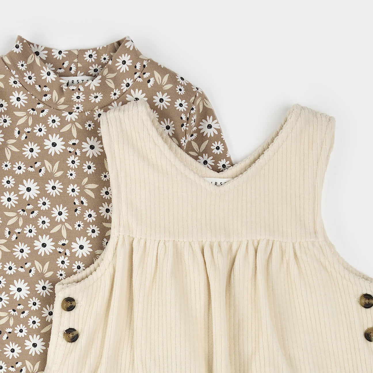 Daisy Print Overall Corduroy Dress Set