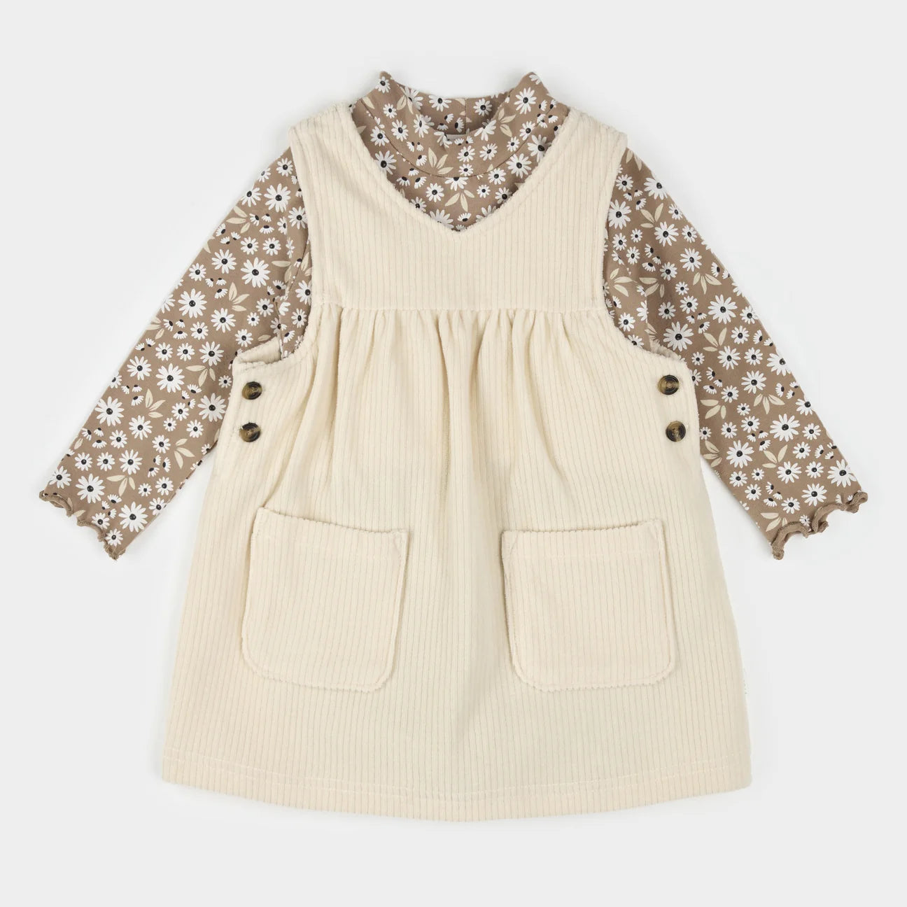 Daisy Print Overall Corduroy Dress Set