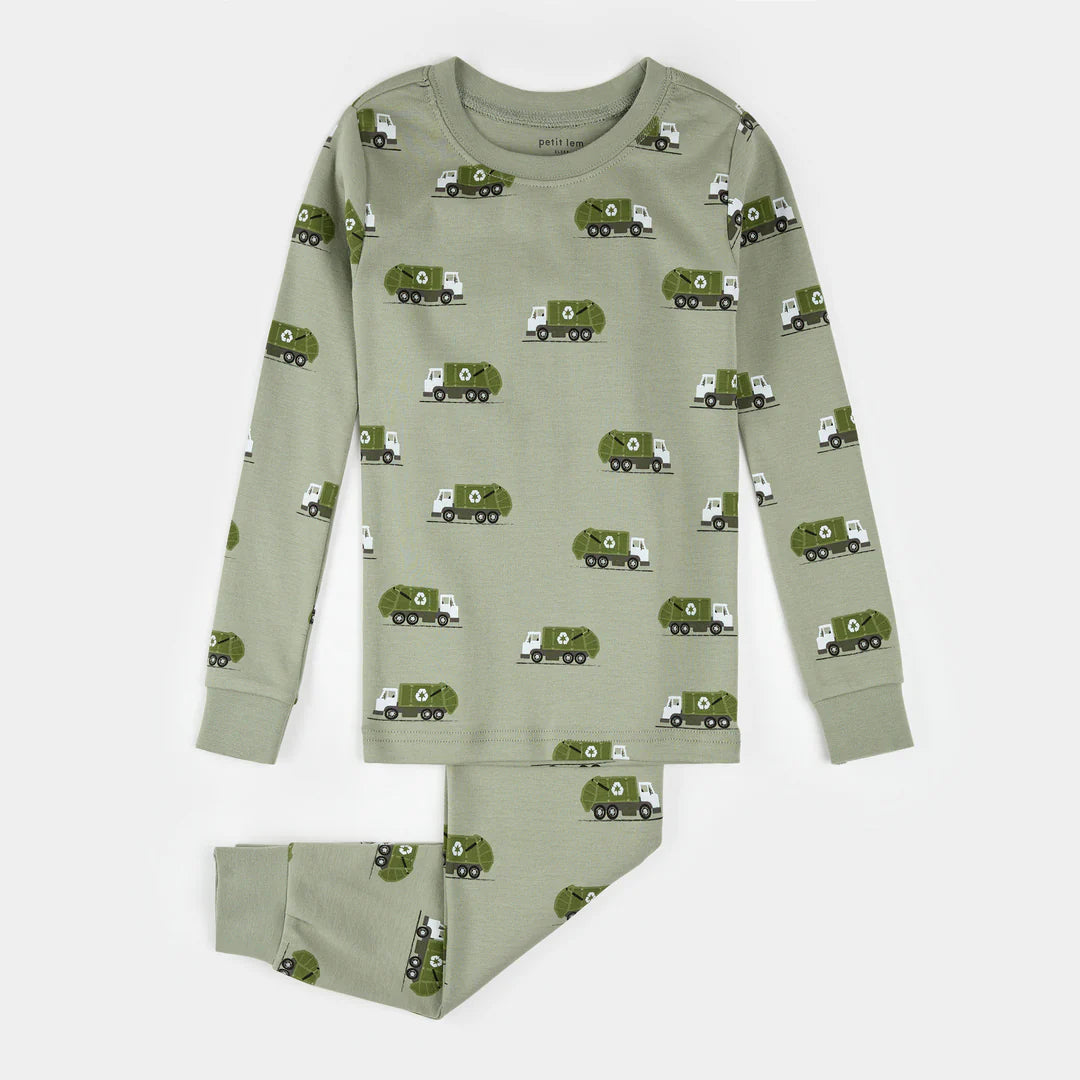 Recycling Truck Print on Fall Green PJ Set