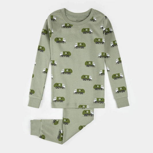 Recycling Truck Print on Fall Green PJ Set