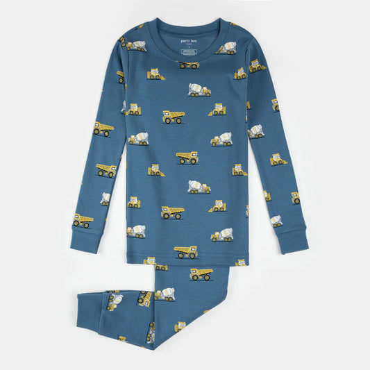 Construction Truck Print on Cobalt Blue PJ Set