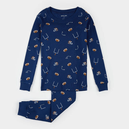 Football Play Print on Blue PJ Set