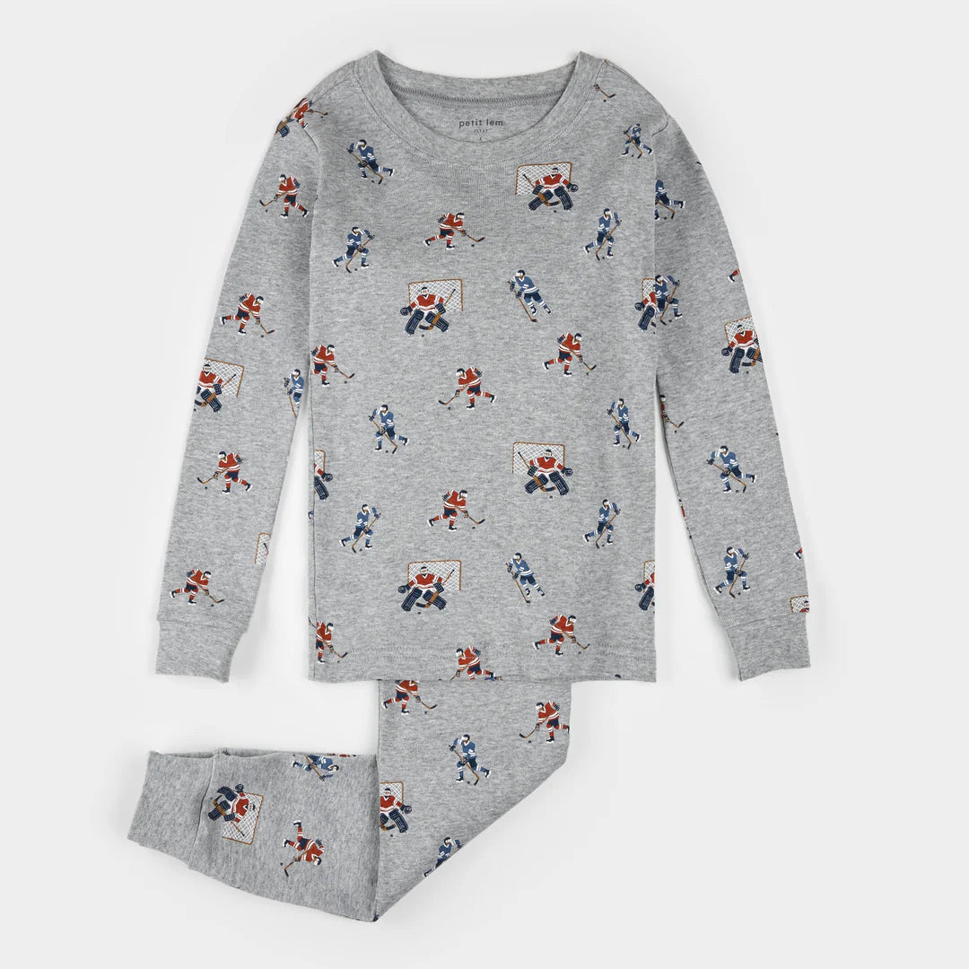 Hockey Players Print on Heather Grey PJ Set