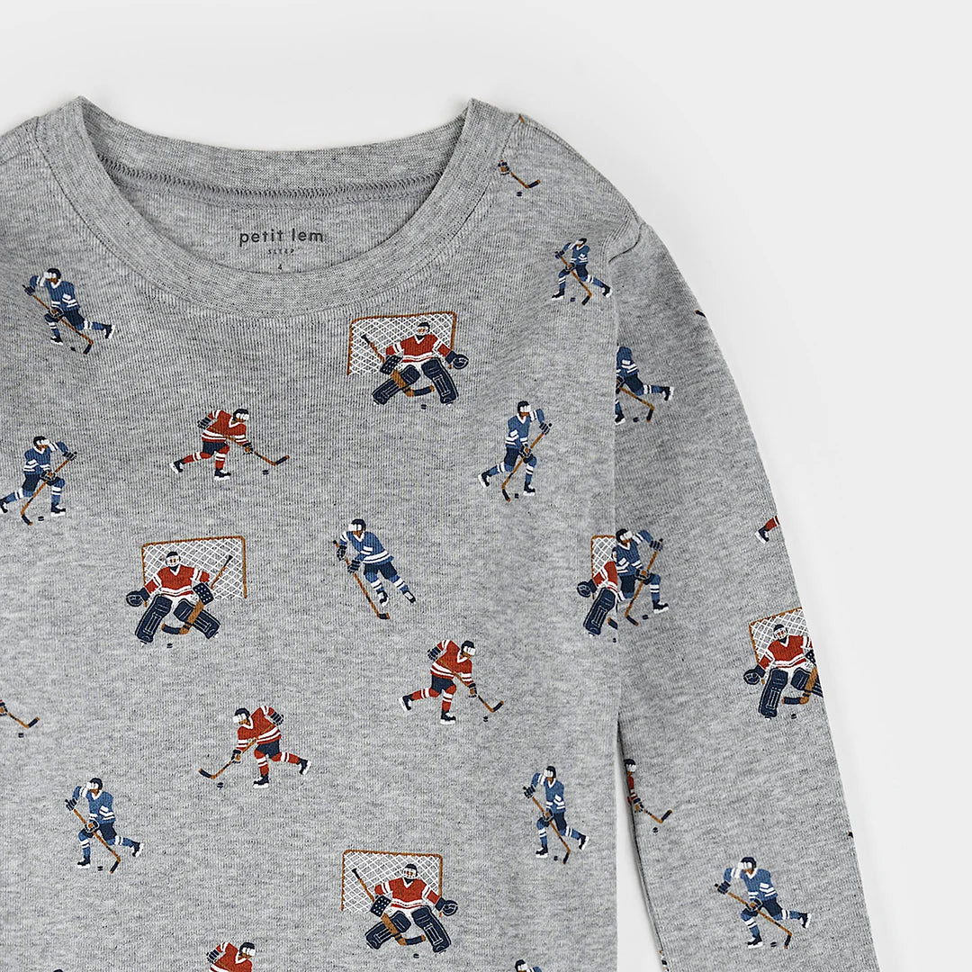 Hockey Players Print on Heather Grey PJ Set