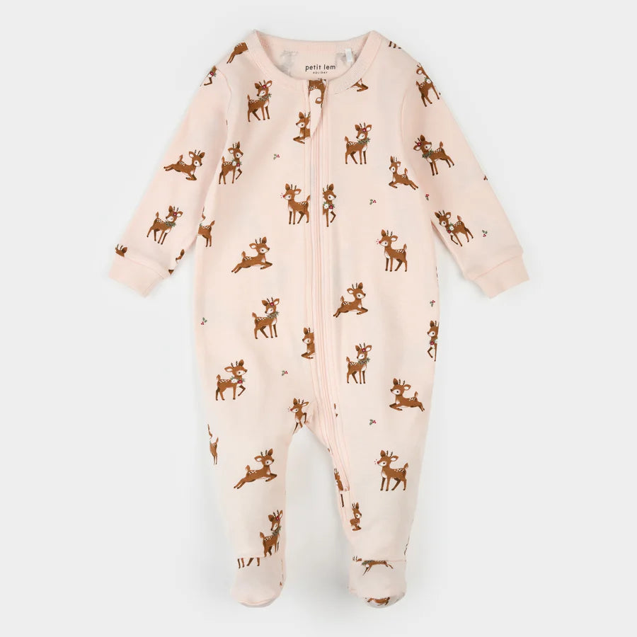 Reindeer Print on Soft Pink Sleeper