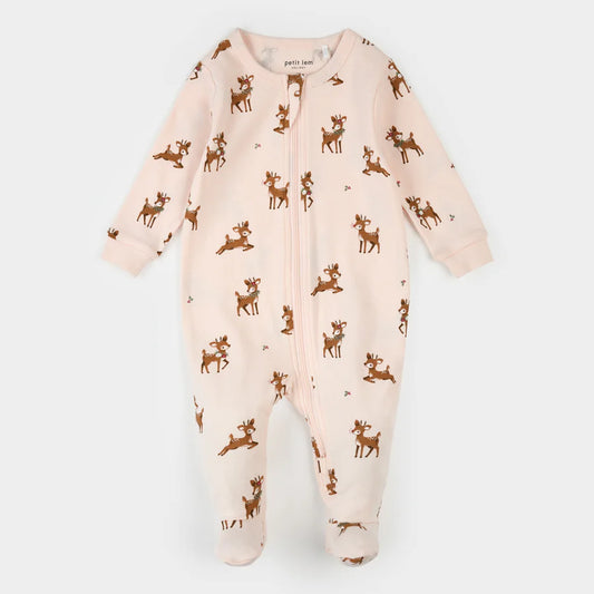 Reindeer Print on Soft Pink Sleeper