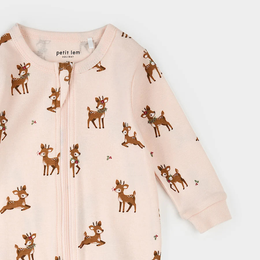 Reindeer Print on Soft Pink Sleeper