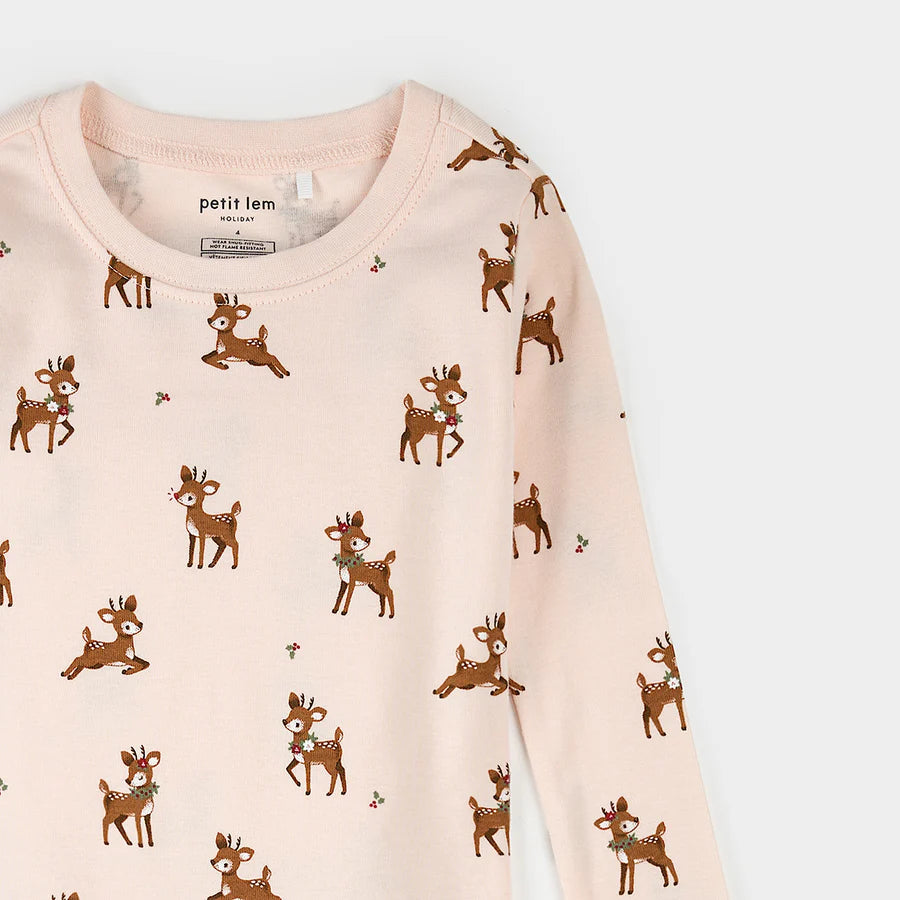 Reindeer Print on Soft Pink PJ Set
