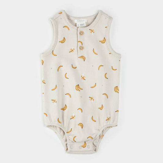 Banana Print on Ribbed Crème Romper