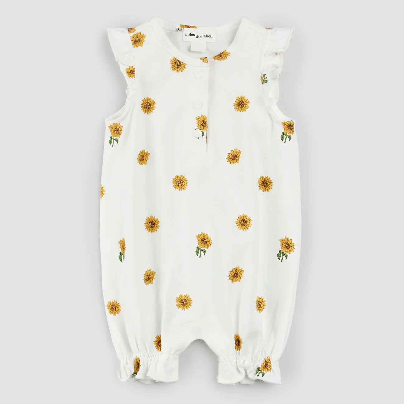Sunflower Print on Off-White Ruffled Romper