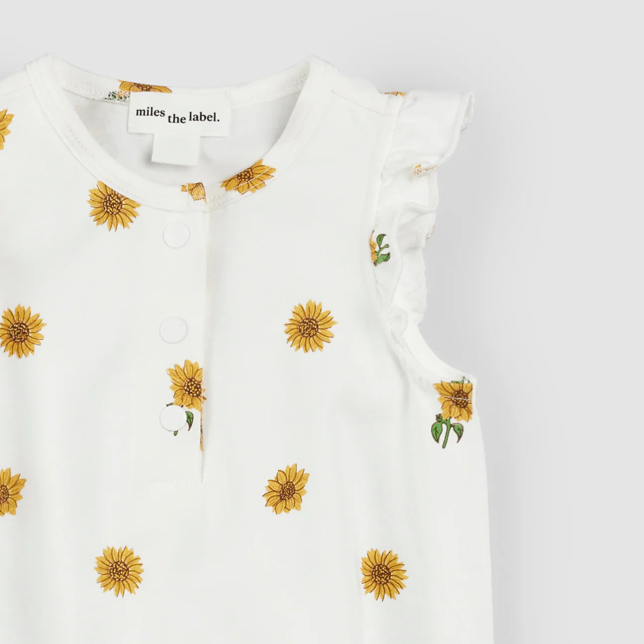 Sunflower Print on Off-White Ruffled Romper