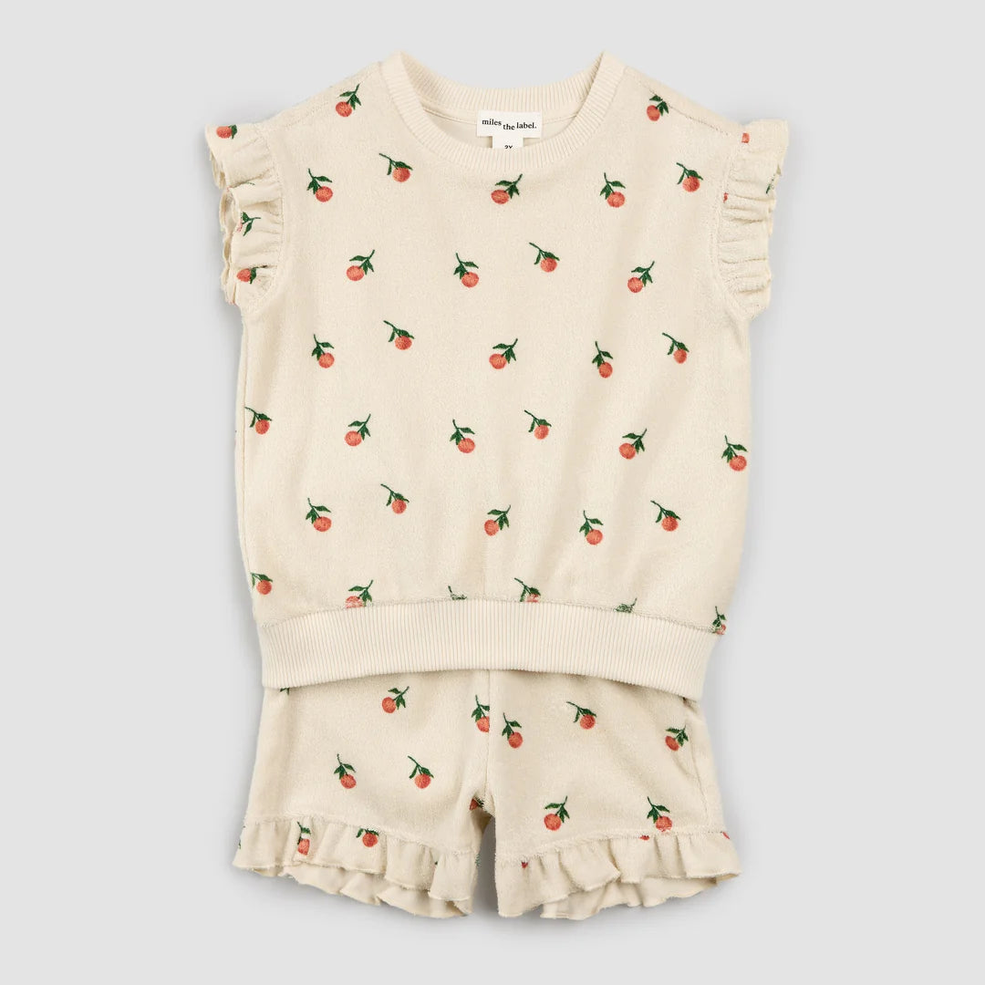 Orange Print on Birch Terry Cloth Shorts Set