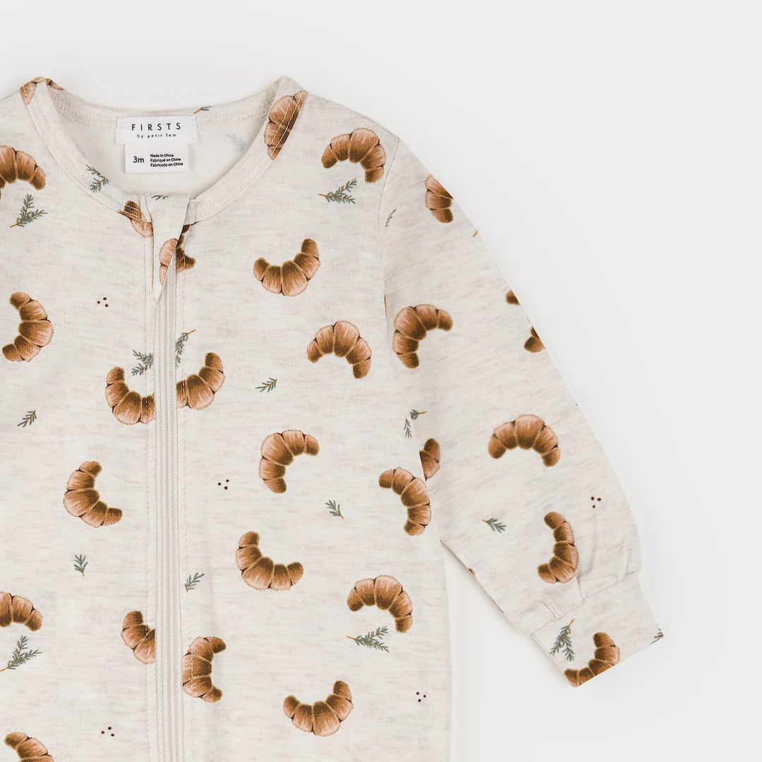 Croissant Print on Heather Oatmeal Sleeper