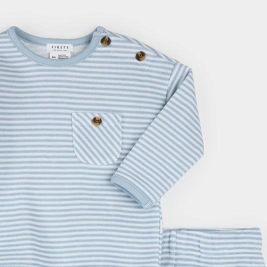 Arctic Blue Striped Double Jersey Outfit Set