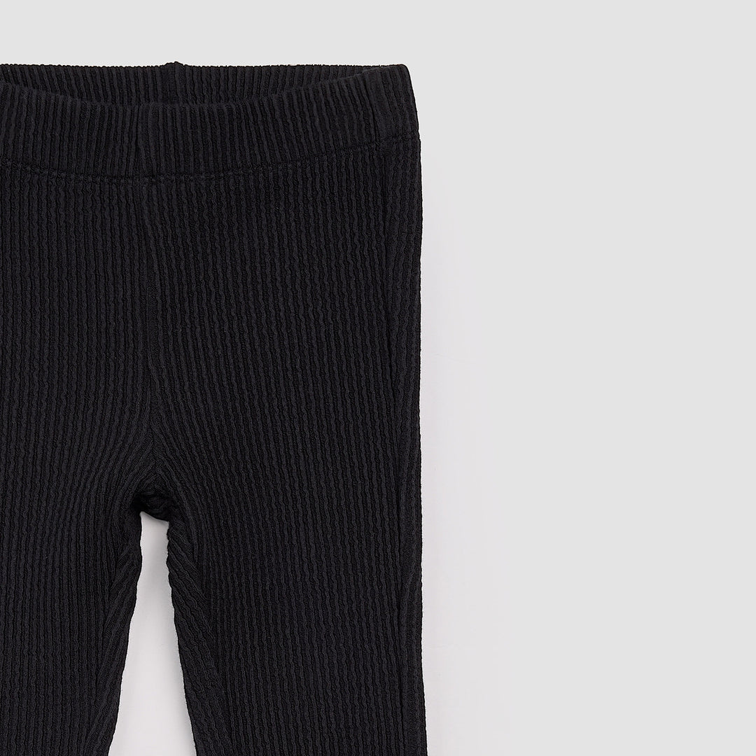 Kids Black Flared Rib Leggings