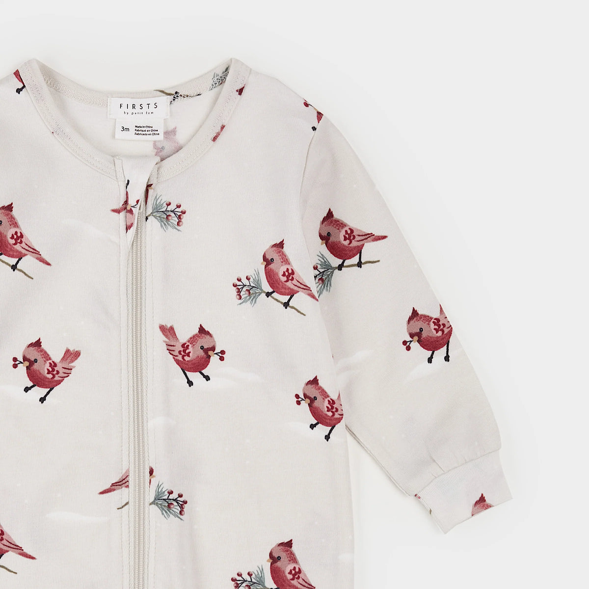 Cardinal Print on Crème LunaKnit Sleeper