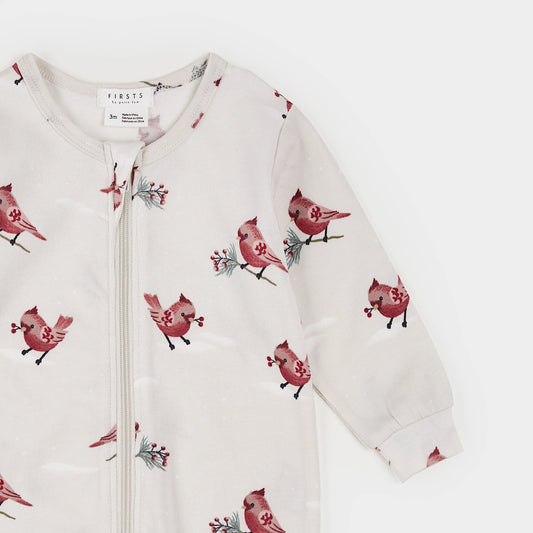 Cardinal Print on Crème LunaKnit Sleeper