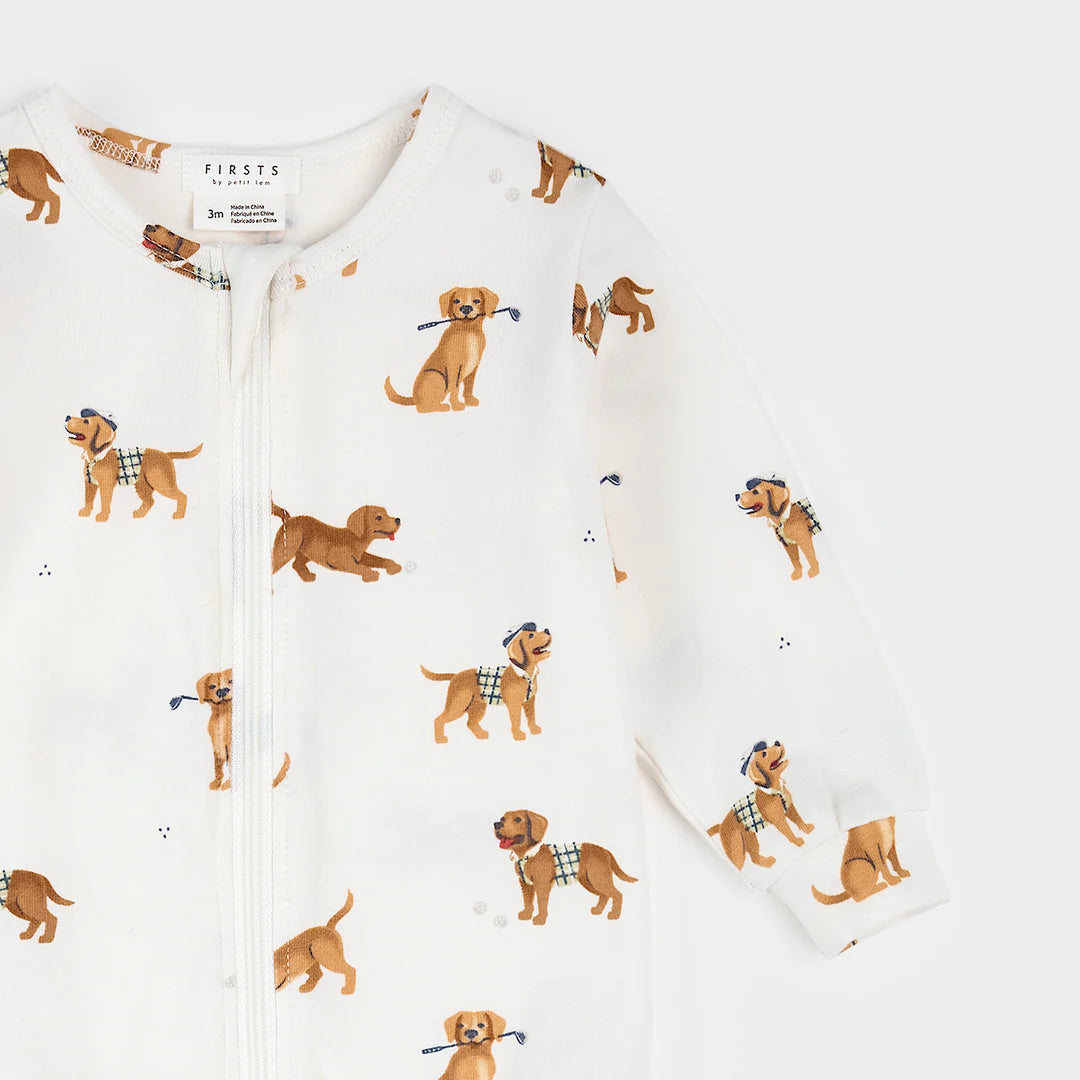 Puppy Golf Golf Pups Print on Off-White Sleeper