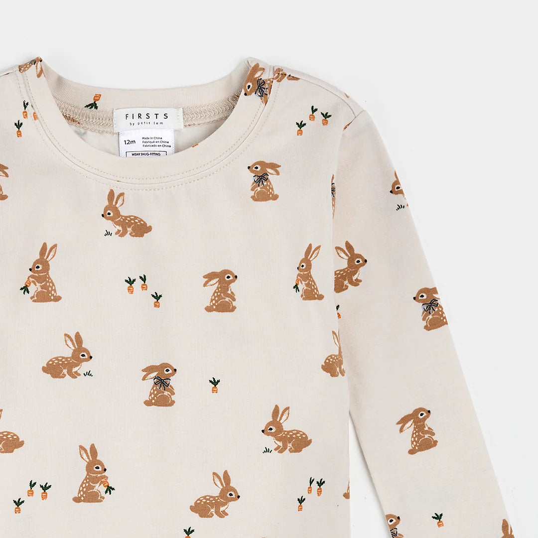 Bunnies Print on Creme PJ Set
