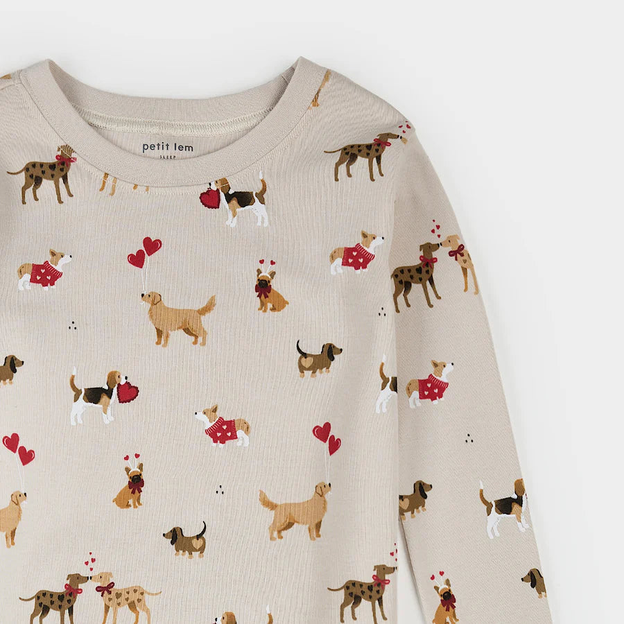 Puppy Love Print on Beige PJ Set