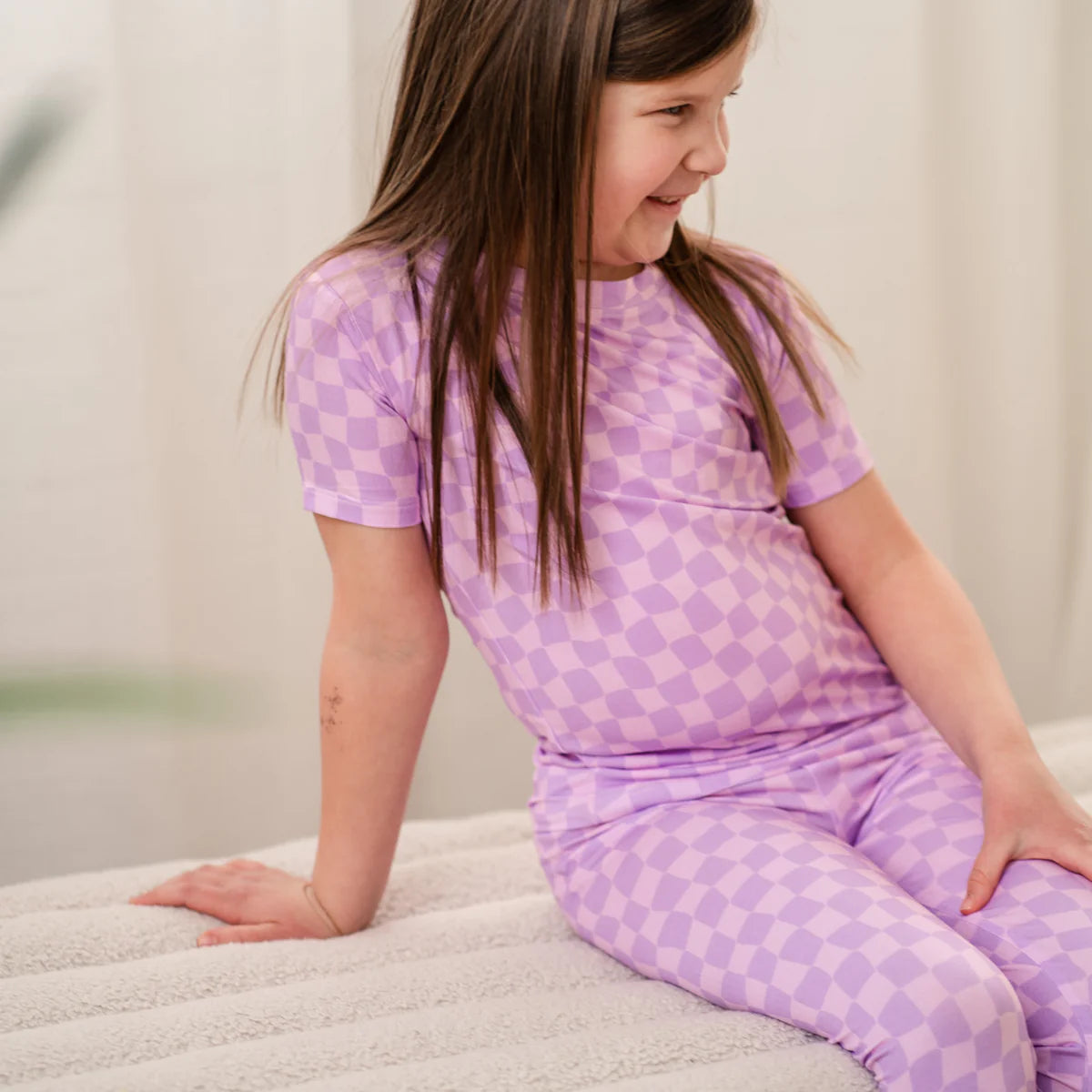 Purple Wavy Checks 2 Piece Bamboo Set- Short Sleeve