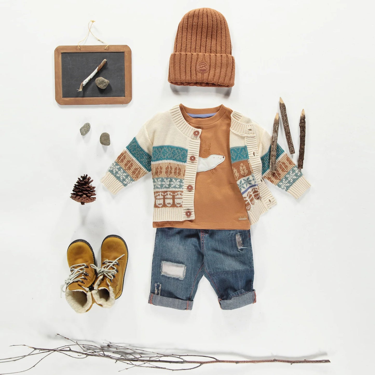 Baby Cream & Teal Knitted Button Up Sweater