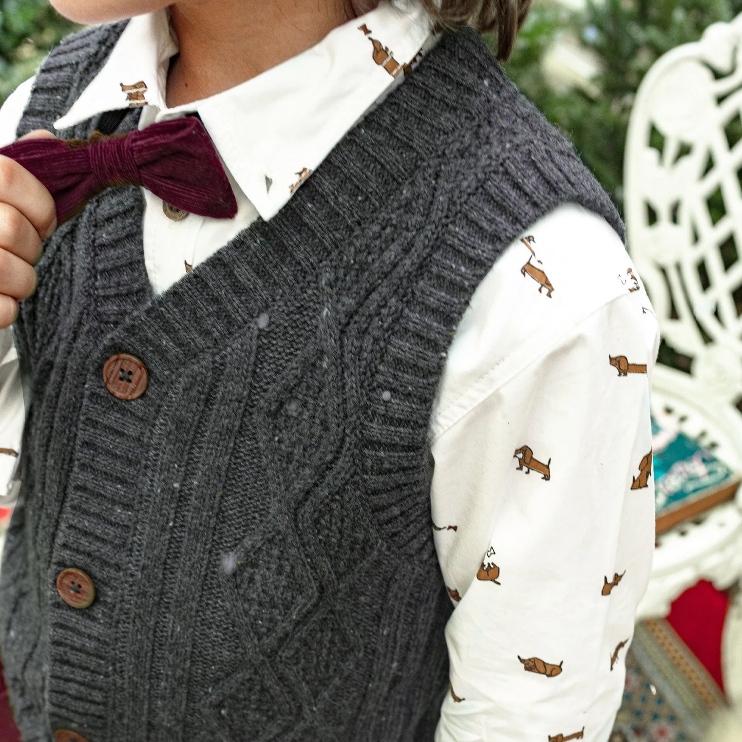 Cream Button Up with Dog Pattern