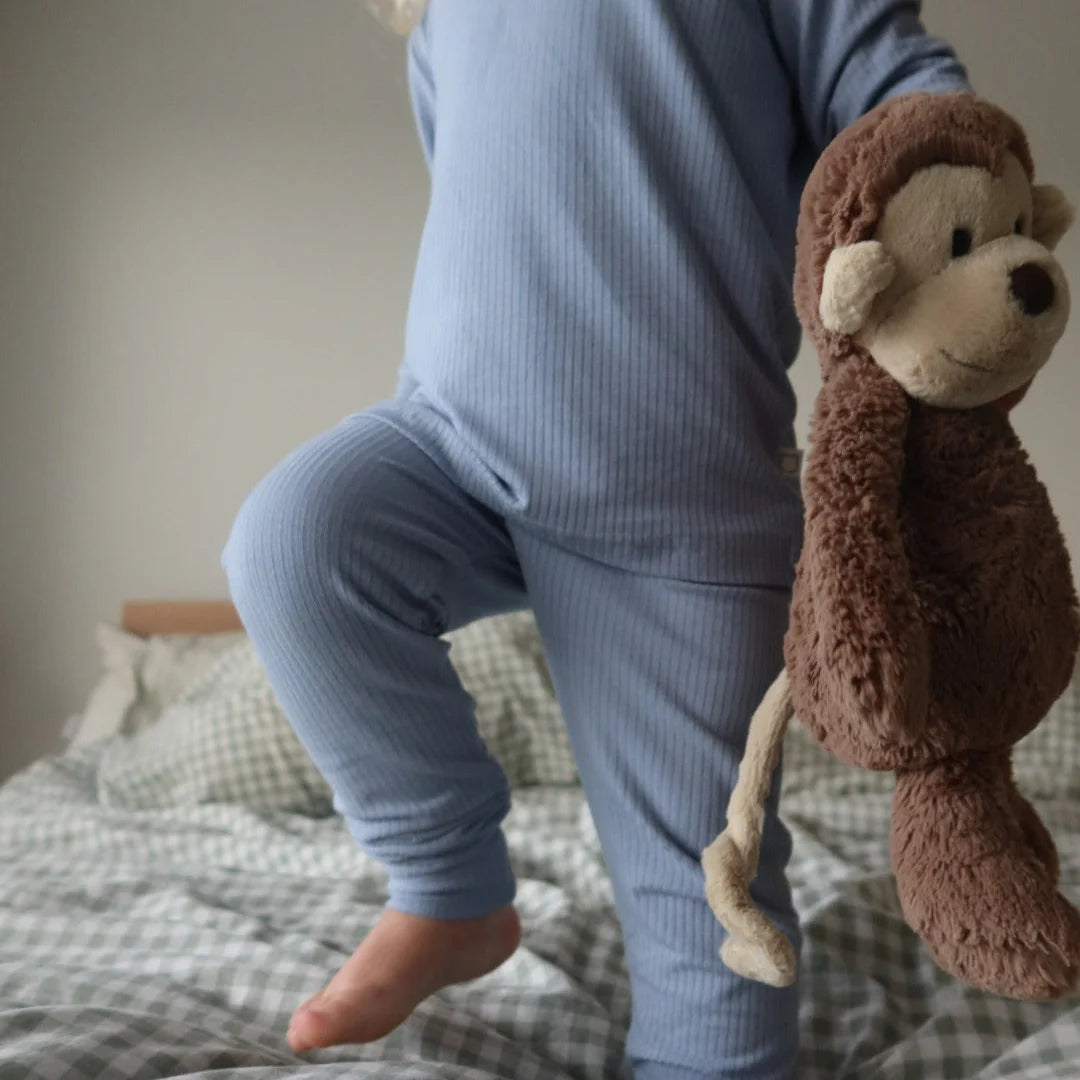 Dusty Blue Ribbed Two-Piece PJs