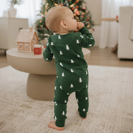 Pine Tree Print on Spruce Fleece Playsuit