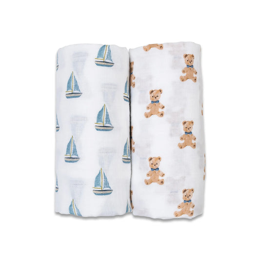 2 Pack Swaddles - Vintage Bear & Sailboat