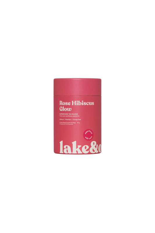 Rose Hibiscus Glow - Superfood Tea Blend: Plant-Based Pyramid Tea Bags - Canister of 10