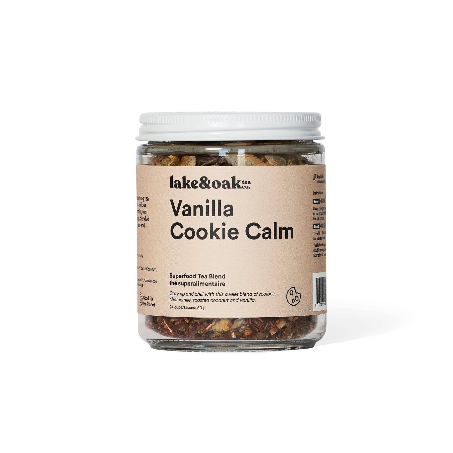 Vanilla Cookie Calm - Superfood Tea Blend: Glass Jar - 24 Cups